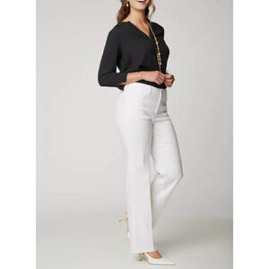NYDJ Curves 360 Bootcut Linen Blend Mid Rise Pants White Career Casual Sz 14 NWT